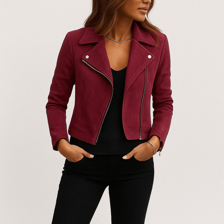 Florence | Women's Cropped Asymmetric-Zip Suede Moto Biker Coat Jacket