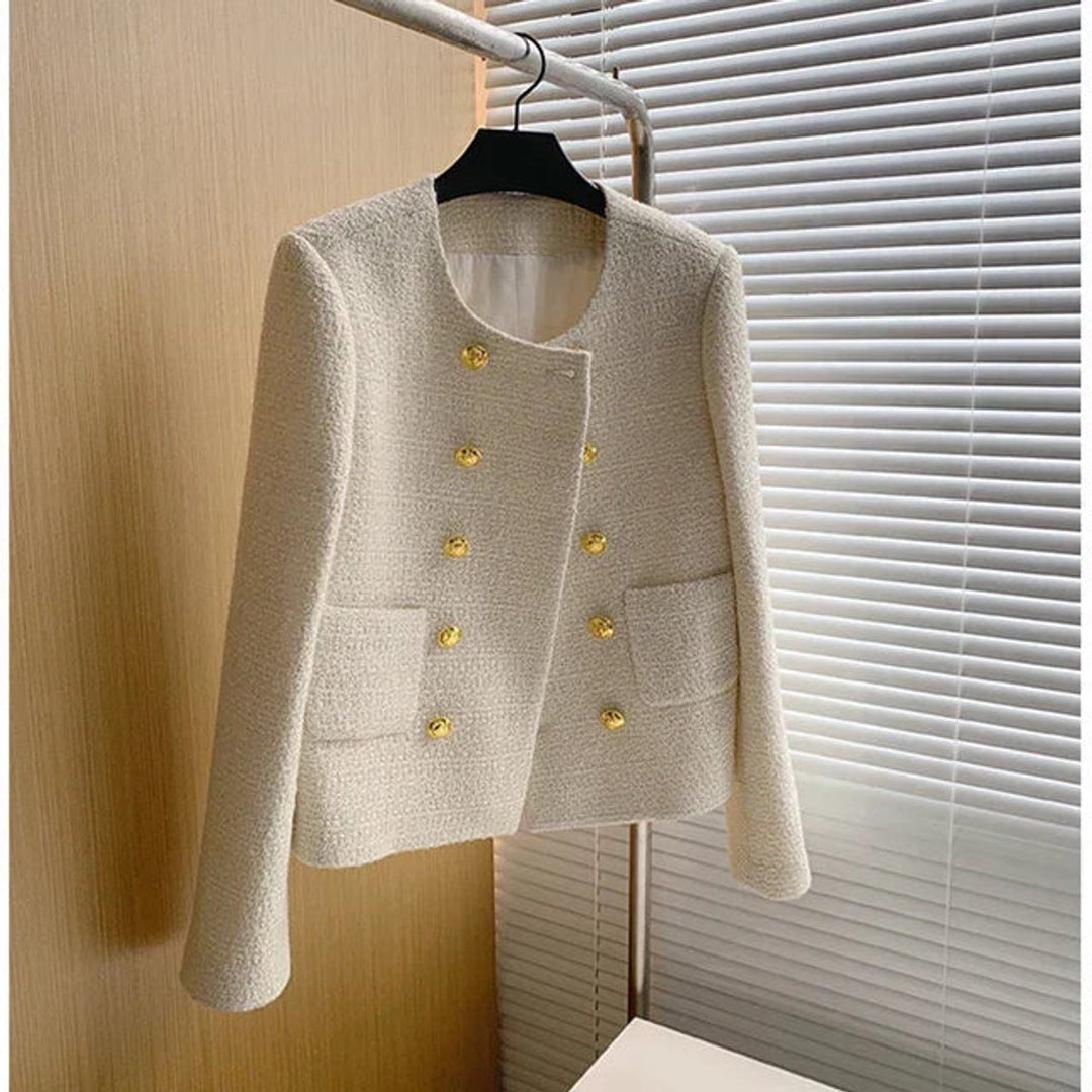 Phoebe | Womens Cropped Tweed Wool Coat Double-Breasted Short Jacket