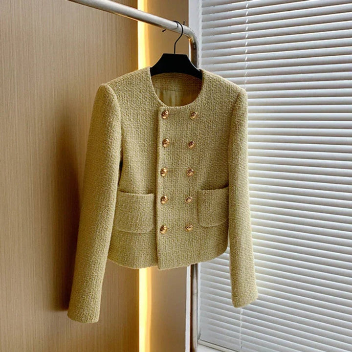 Phoebe | Womens Cropped Tweed Wool Coat Double-Breasted Short Jacket