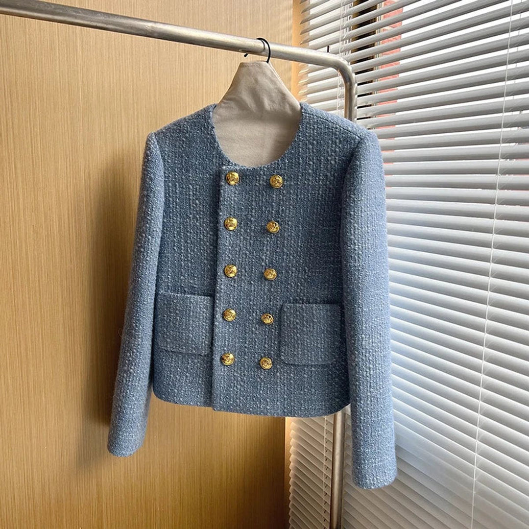 Phoebe | Womens Cropped Tweed Wool Coat Double-Breasted Short Jacket