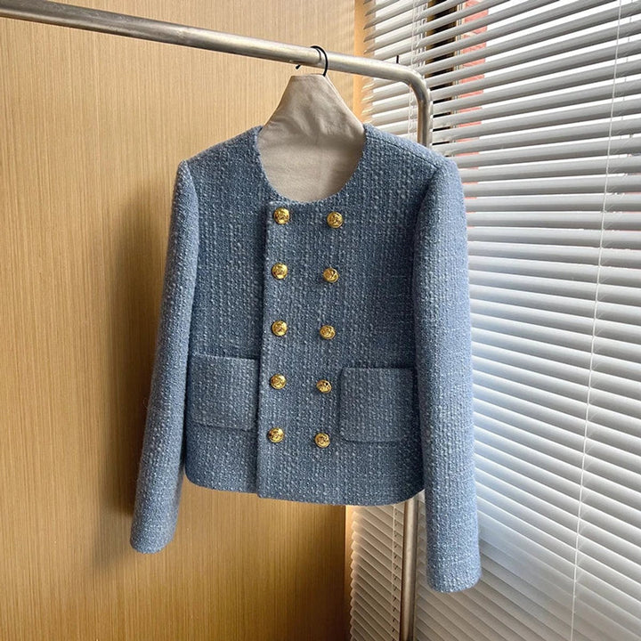 Phoebe | Womens Cropped Tweed Wool Coat Double-Breasted Short Jacket