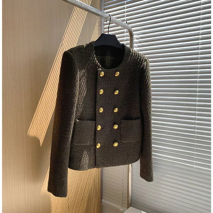 Phoebe | Womens Cropped Tweed Wool Coat Double-Breasted Short Jacket