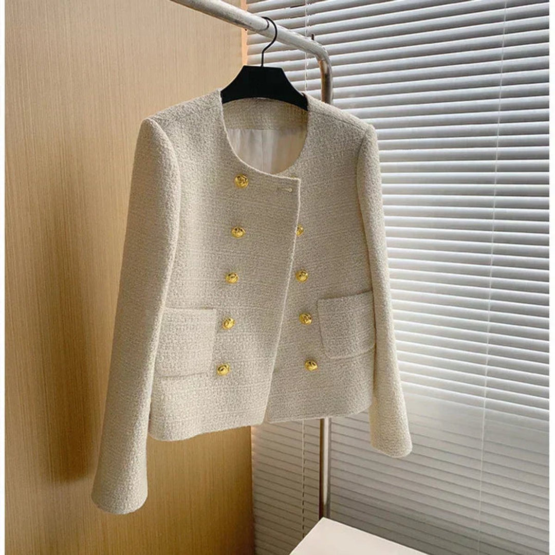 Phoebe | Womens Cropped Tweed Wool Coat Double-Breasted Short Jacket