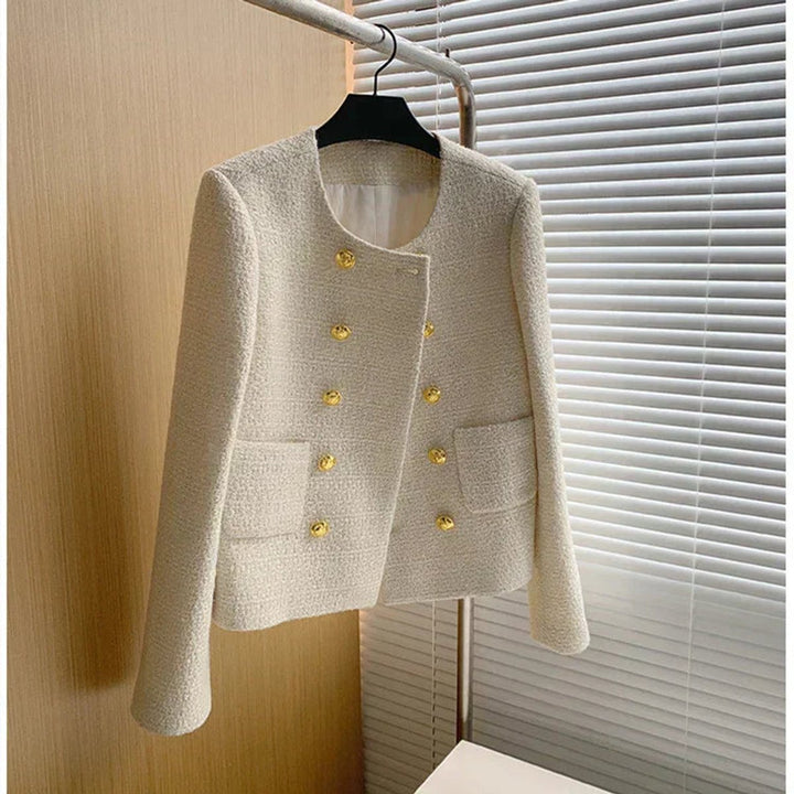 Phoebe | Womens Cropped Tweed Wool Coat Double-Breasted Short Jacket