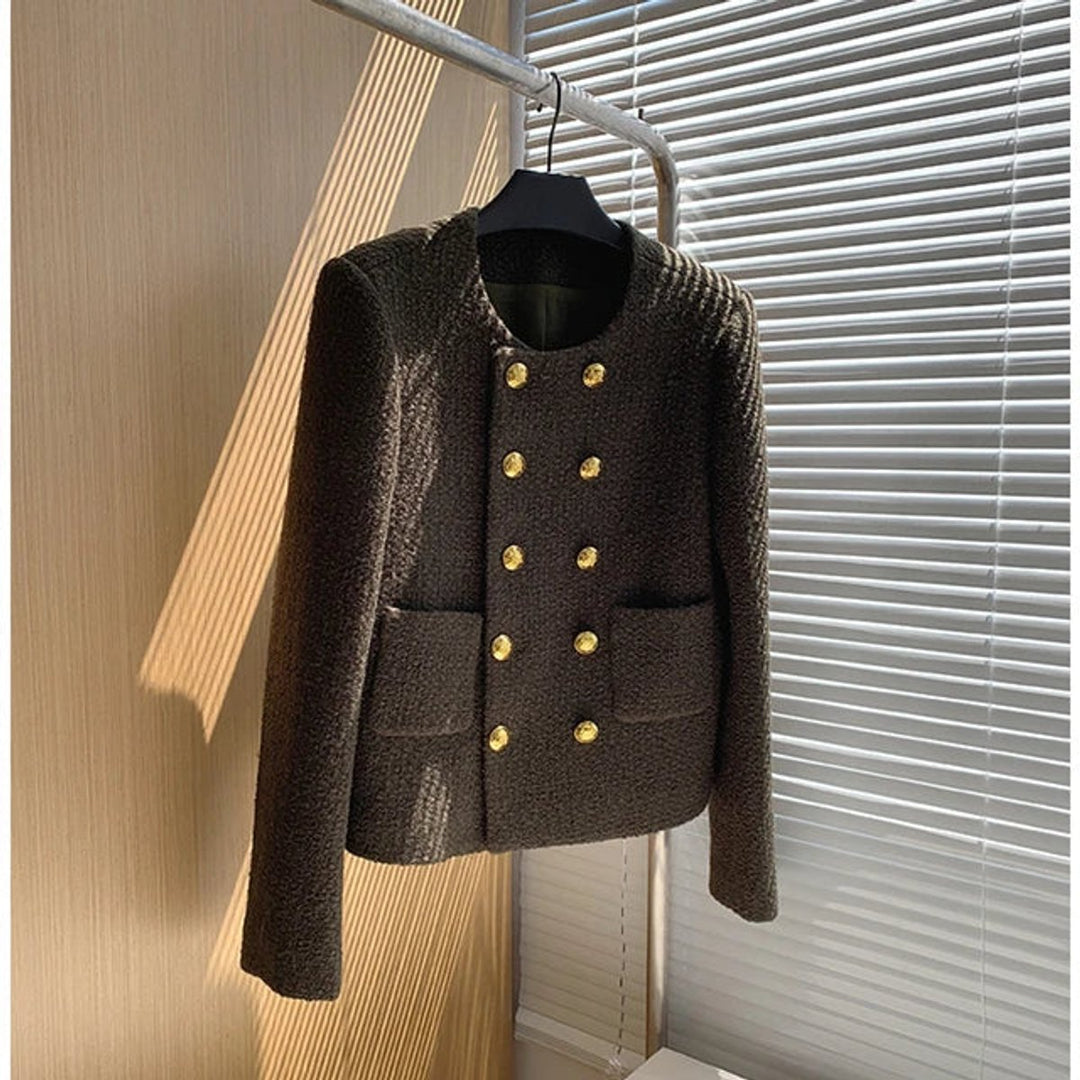 Phoebe | Womens Cropped Tweed Wool Coat Double-Breasted Short Jacket