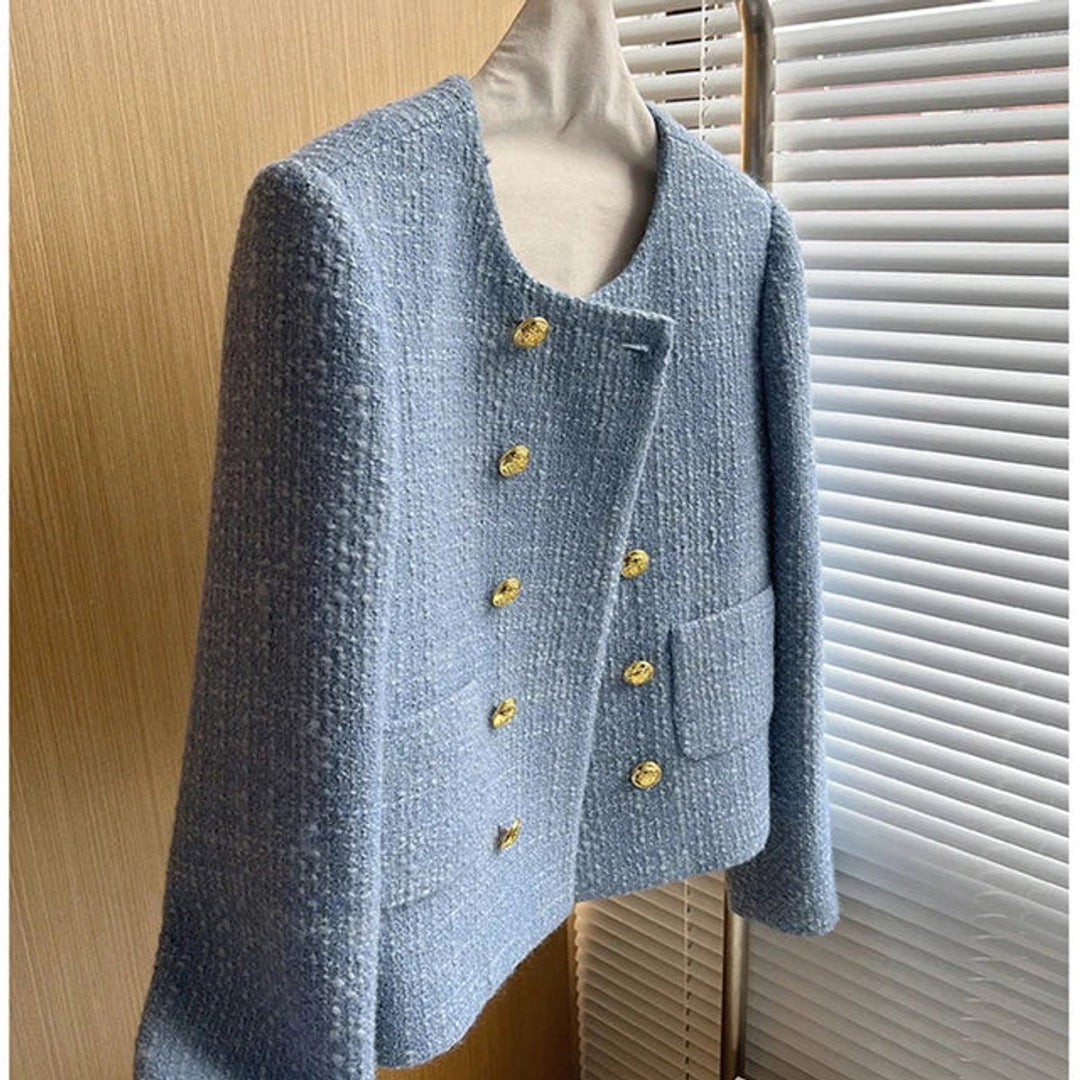 Phoebe | Womens Cropped Tweed Wool Coat Double-Breasted Short Jacket