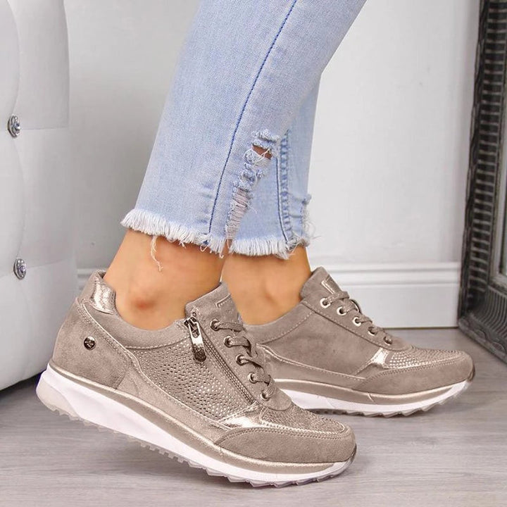 Olivia | Women's Suede Lace-Up Trainers Side Zip Cushioned Sole