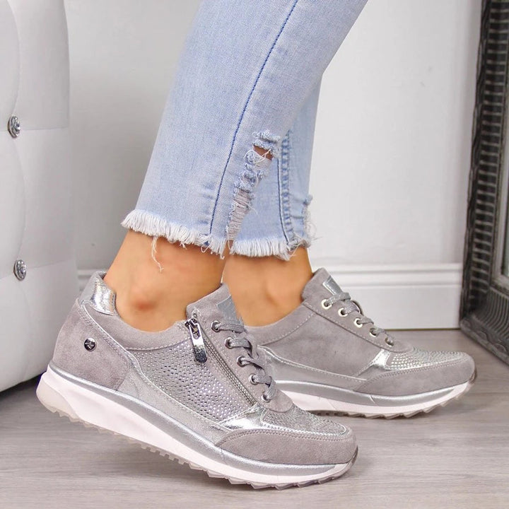Olivia | Women's Suede Lace-Up Trainers Side Zip Cushioned Sole