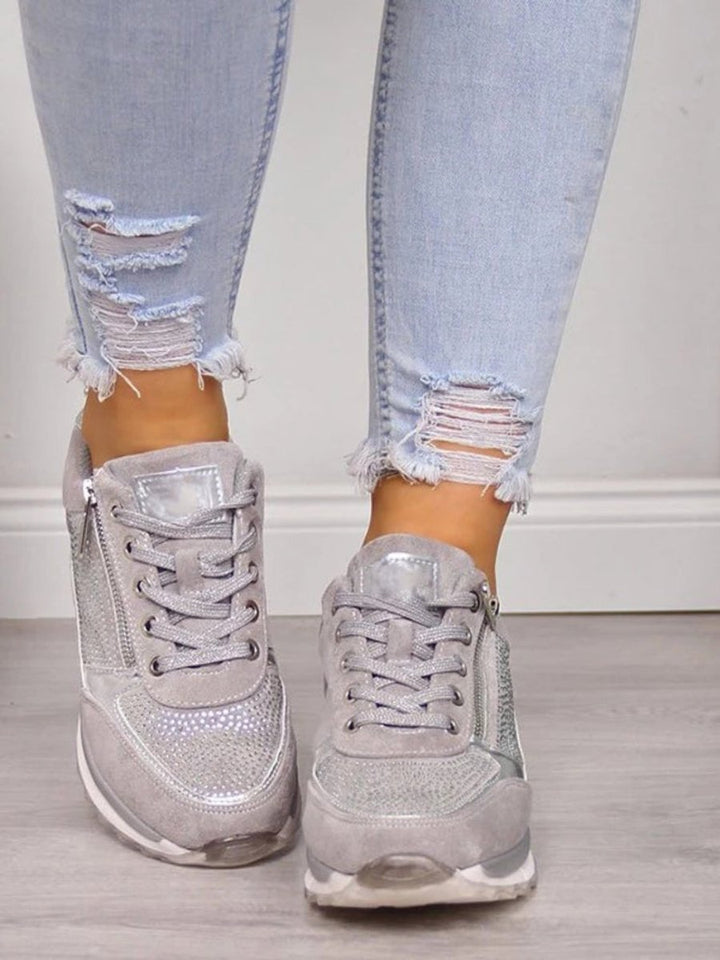 Olivia | Women's Suede Lace-Up Trainers Side Zip Cushioned Sole
