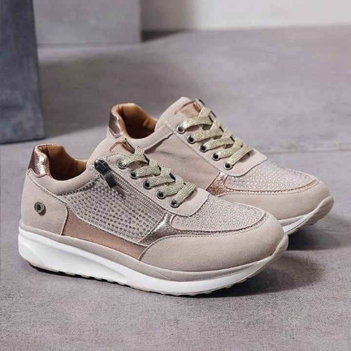 Olivia | Women's Suede Lace-Up Trainers Side Zip Cushioned Sole