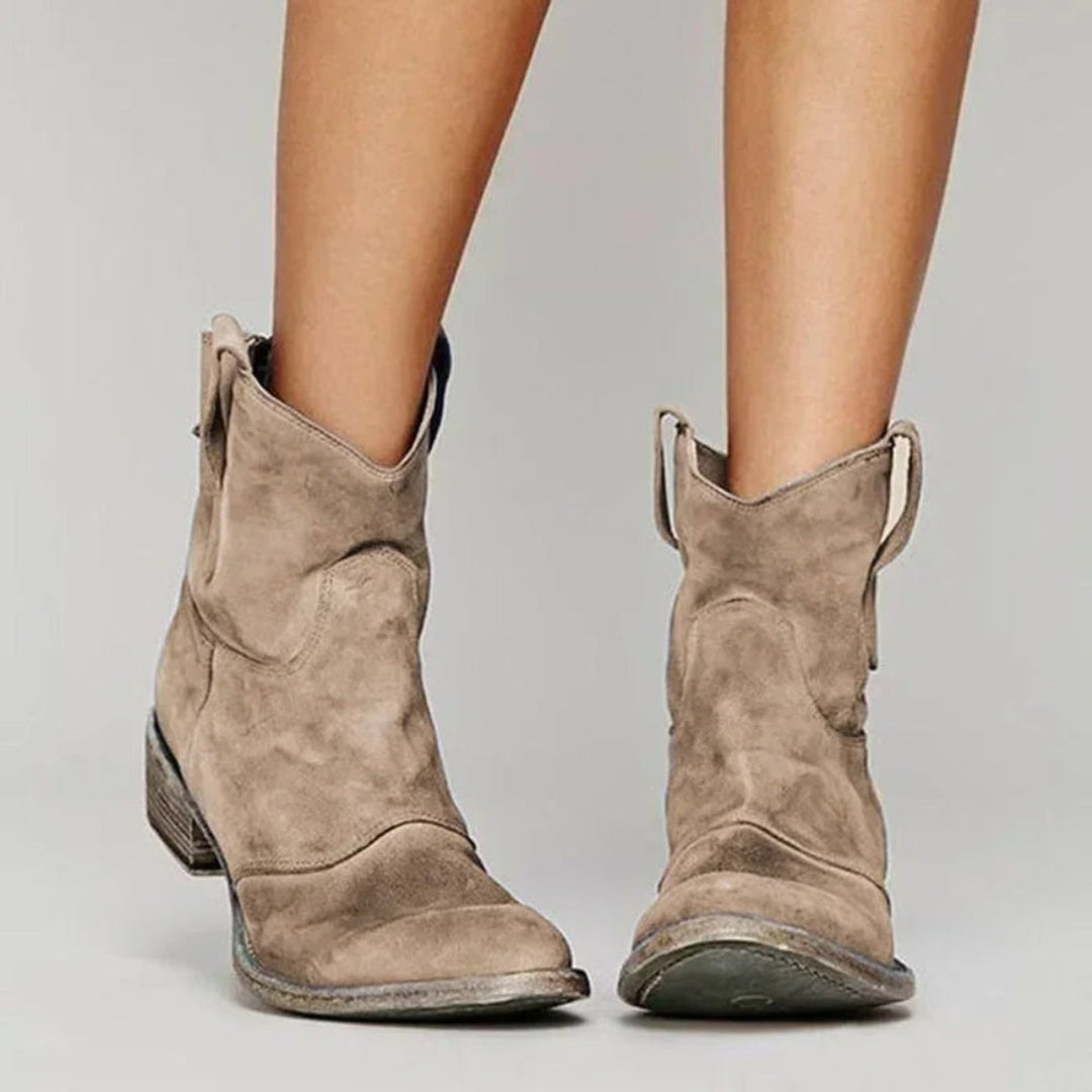 Freya | Women's Distressed Suede Pull-On Ankle Boots Block Heel