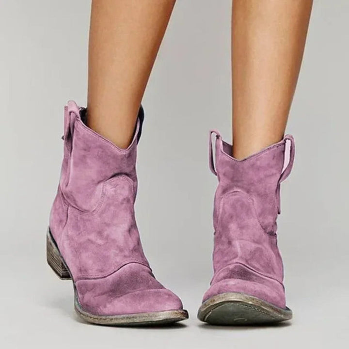 Freya | Women's Distressed Suede Pull-On Ankle Boots Block Heel