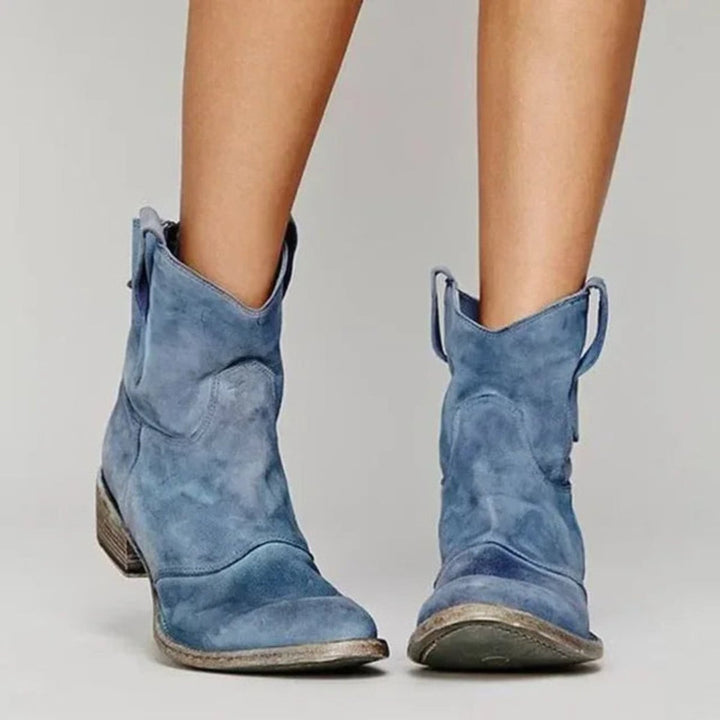 Freya | Women's Distressed Suede Pull-On Ankle Boots Block Heel