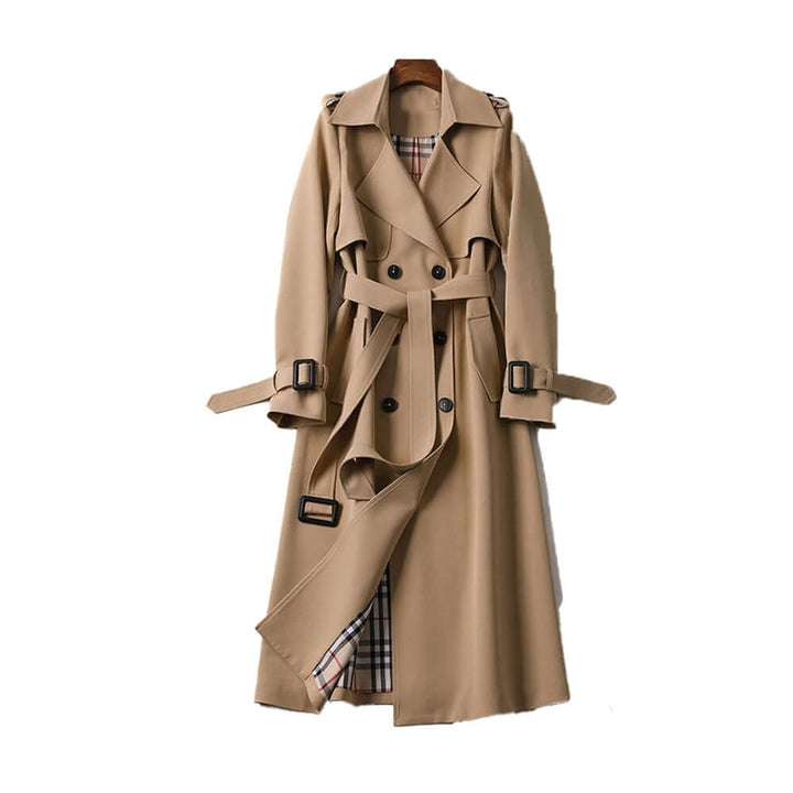 Isla | Women's Double-Breasted Belted Trench Coat Checked Lining