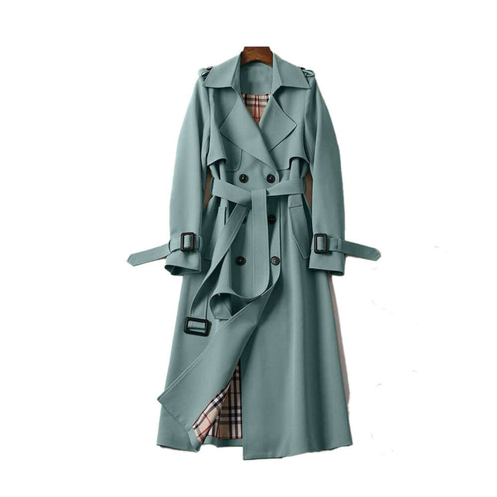 Isla | Women's Double-Breasted Belted Trench Coat Checked Lining