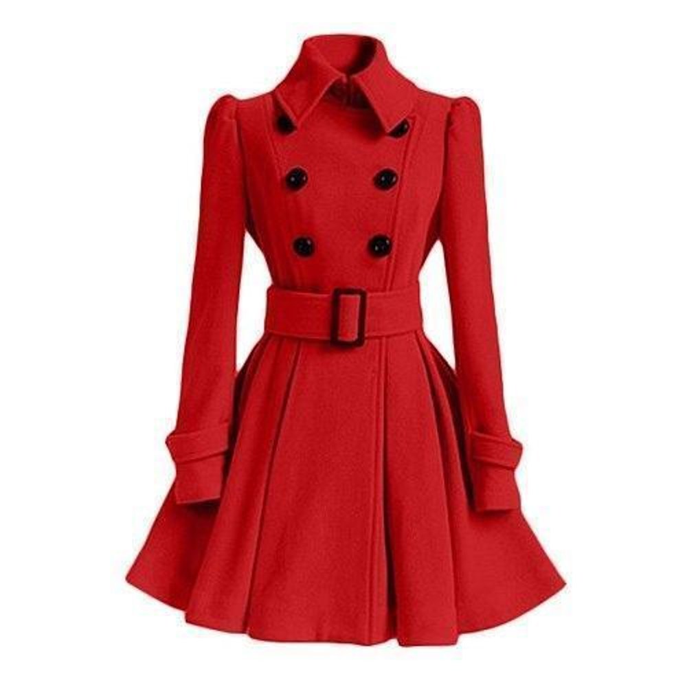 Ava | Women's Double-Breasted Belted Wool Coat Trench Coat Flared Hem