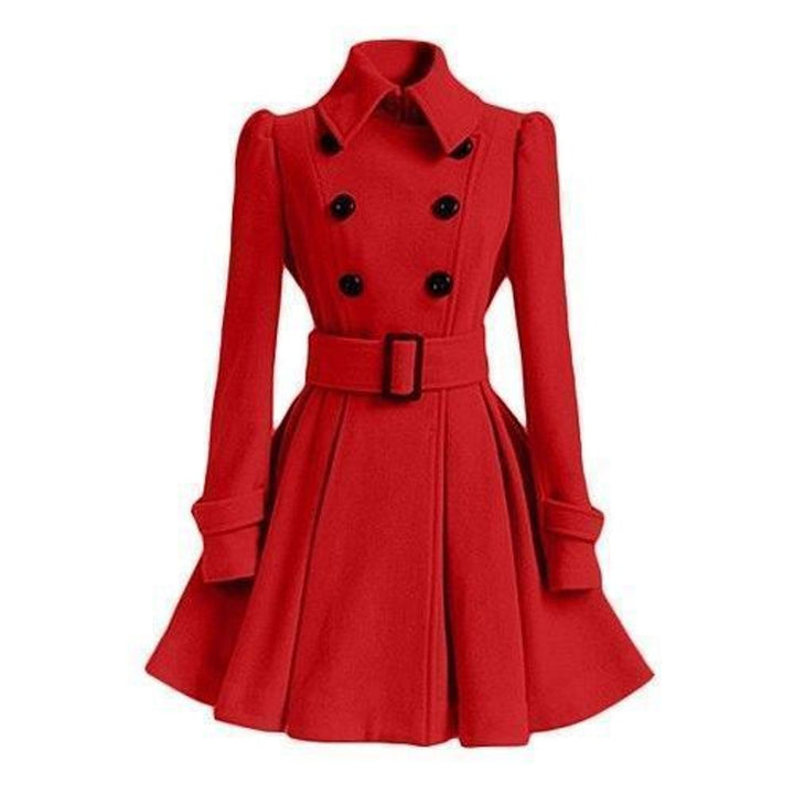 Ava | Women's Double-Breasted Belted Wool Coat Trench Coat Flared Hem