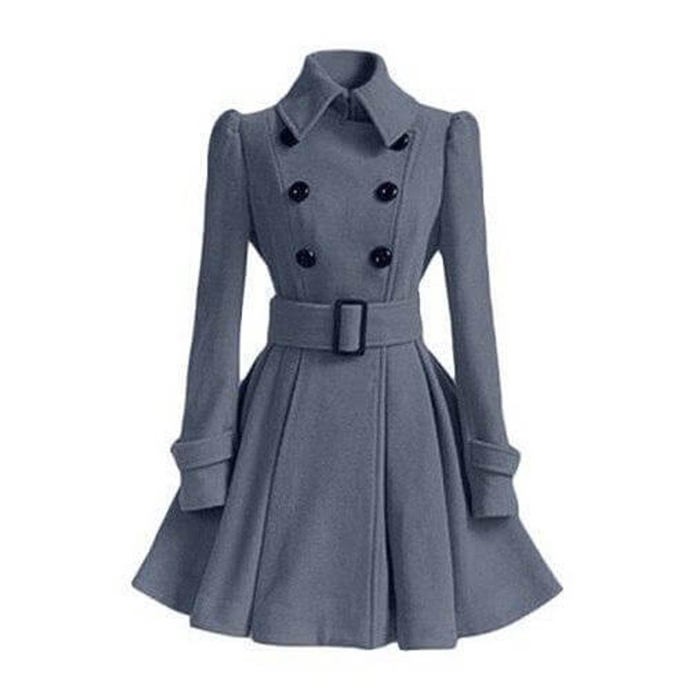 Ava | Women's Double-Breasted Belted Wool Coat Trench Coat Flared Hem