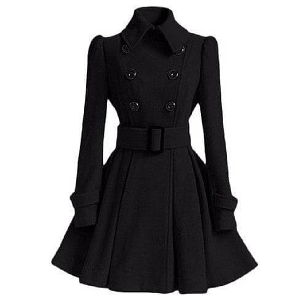 Ava | Women's Double-Breasted Belted Wool Coat Trench Coat Flared Hem