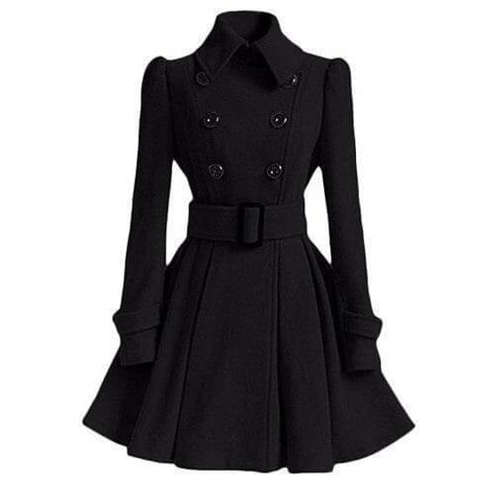 Ava | Women's Double-Breasted Belted Wool Coat Trench Coat Flared Hem