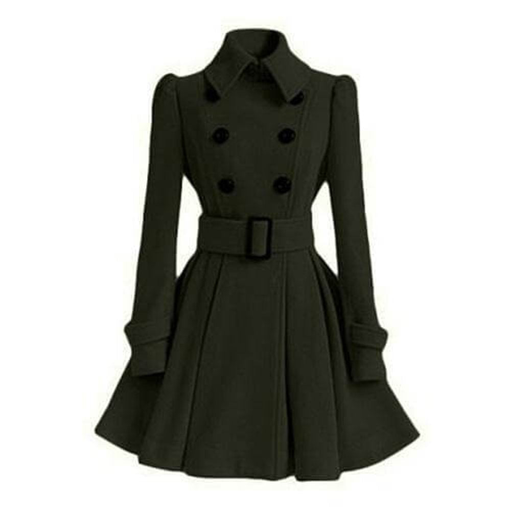 Ava | Women's Double-Breasted Belted Wool Coat Trench Coat Flared Hem