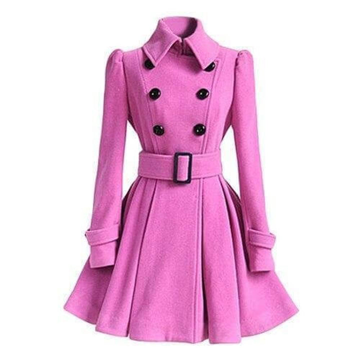 Ava | Women's Double-Breasted Belted Wool Coat Trench Coat Flared Hem