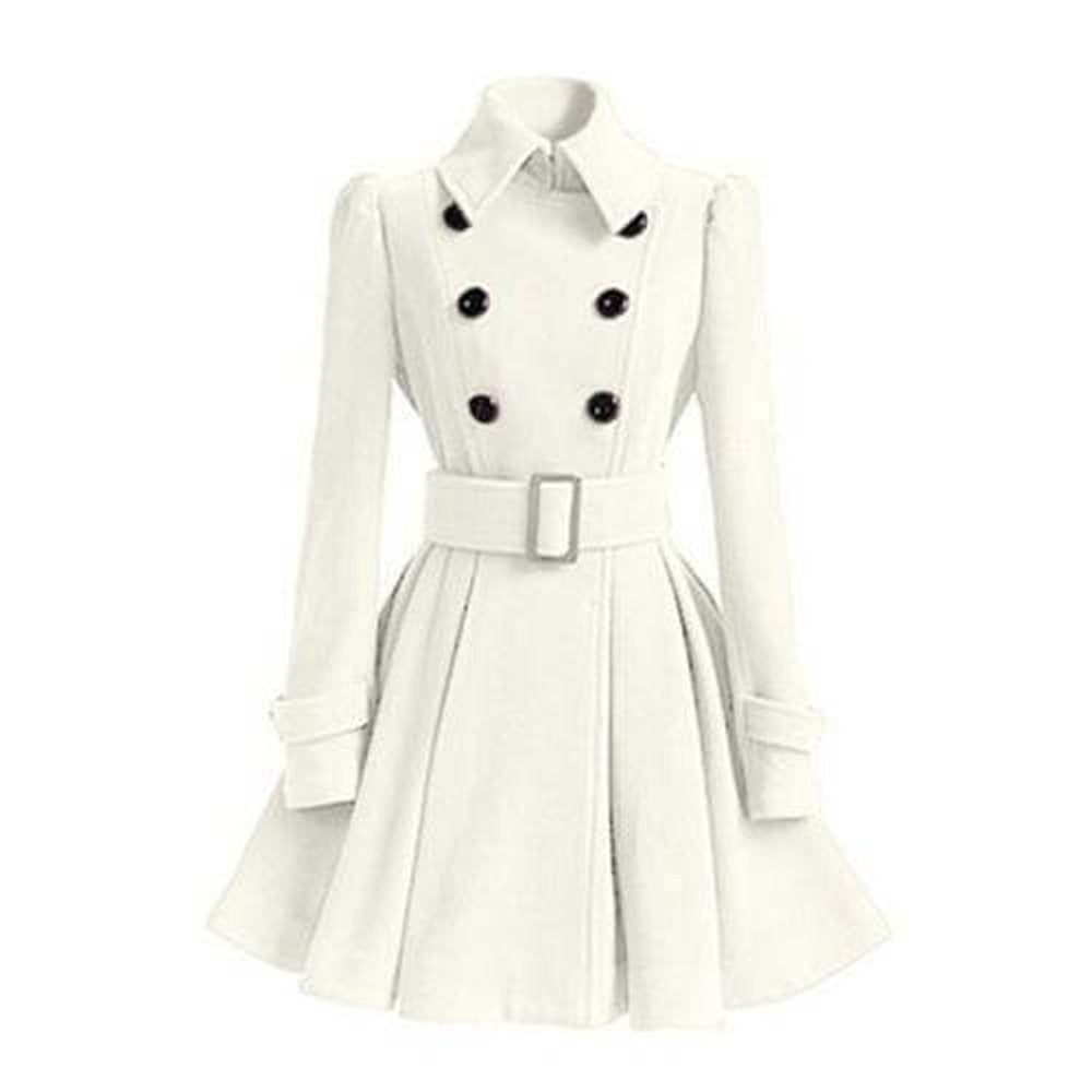 Ava | Women's Double-Breasted Belted Wool Coat Trench Coat Flared Hem