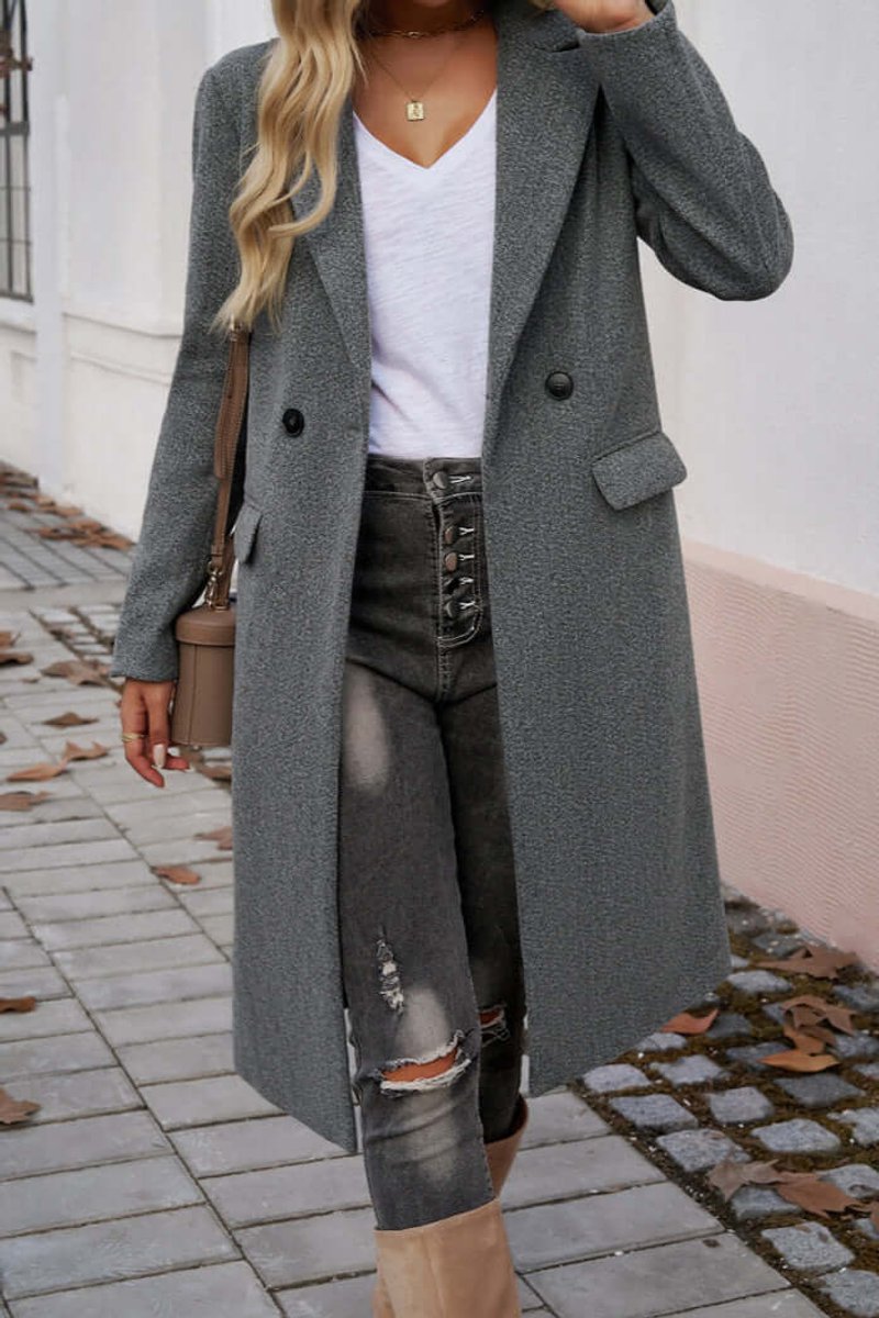 Ava | Women's Double-Breasted Longline Wool Coat Trench Coat