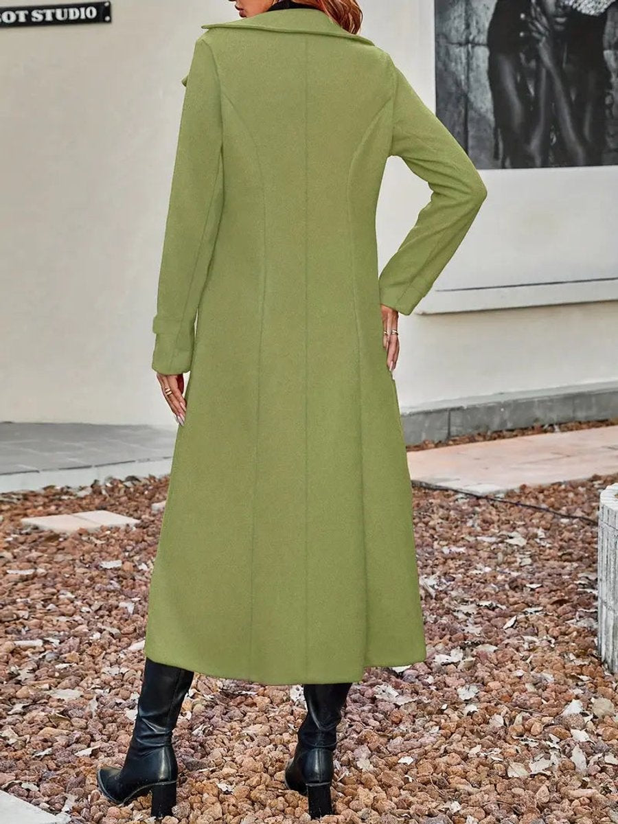 Aria | Women's Double-Breasted Longline Wool-Look Coat Notch Lapel