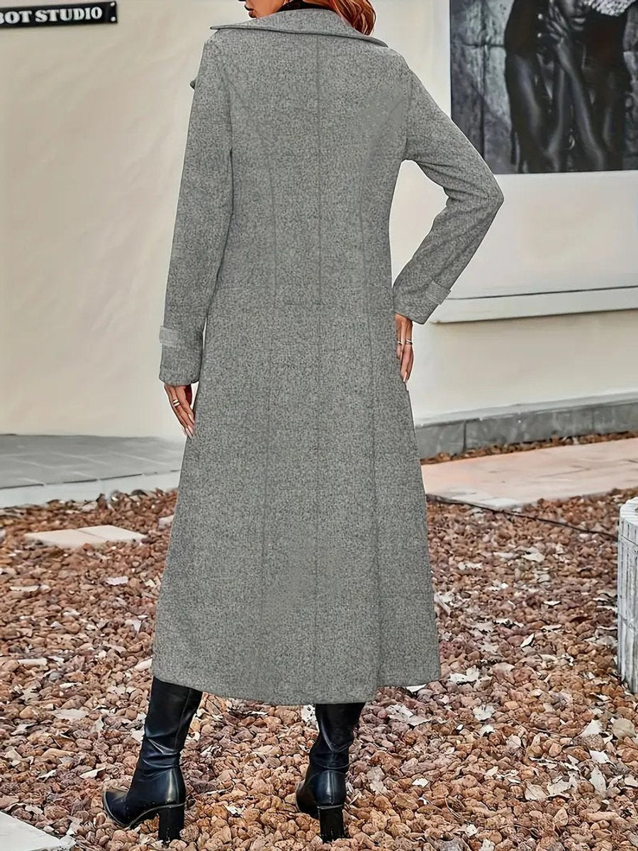 Aria | Women's Double-Breasted Longline Wool-Look Coat Notch Lapel