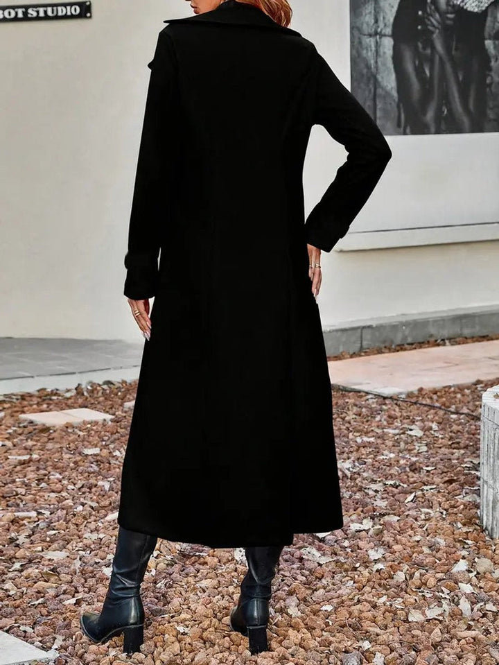 Aria | Women's Double-Breasted Longline Wool-Look Coat Notch Lapel