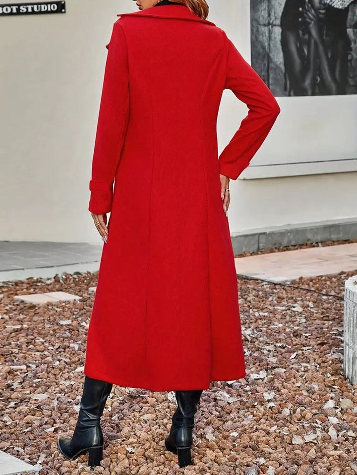 Aria | Women's Double-Breasted Longline Wool-Look Coat Notch Lapel