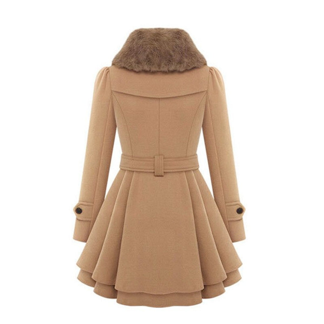 Lily | Women's Double-Breasted Wool Coat Faux Fur Collar Belted Skater