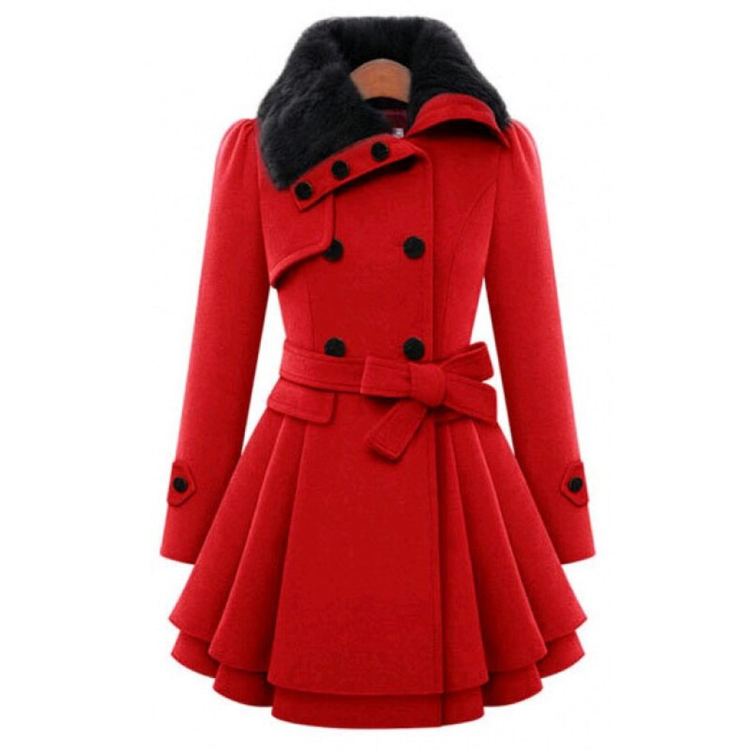 Lily | Women's Double-Breasted Wool Coat Faux Fur Collar Belted Skater