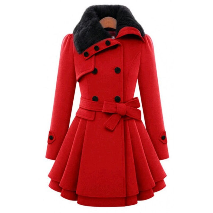 Lily | Women's Double-Breasted Wool Coat Faux Fur Collar Belted Skater