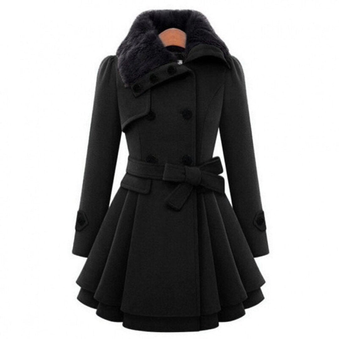 Lily | Women's Double-Breasted Wool Coat Faux Fur Collar Belted Skater