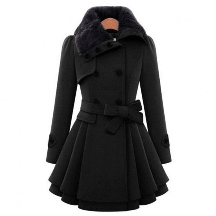 Lily | Women's Double-Breasted Wool Coat Faux Fur Collar Belted Skater