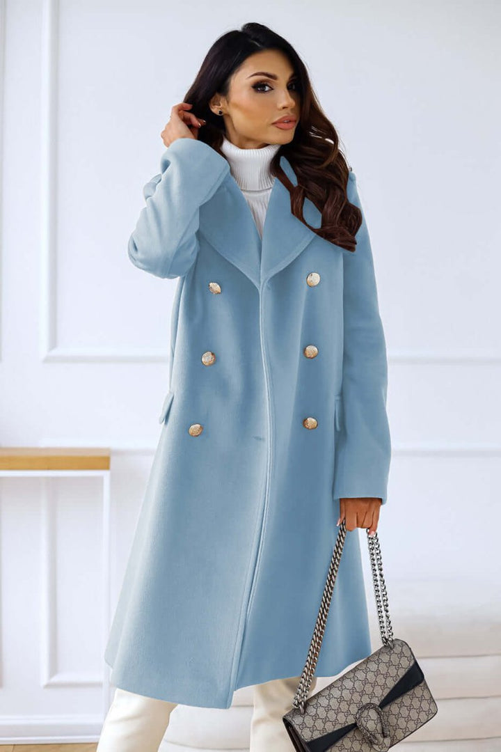 Isla | Women's Double-Breasted Wool Coat Long Lapel Trench Coat
