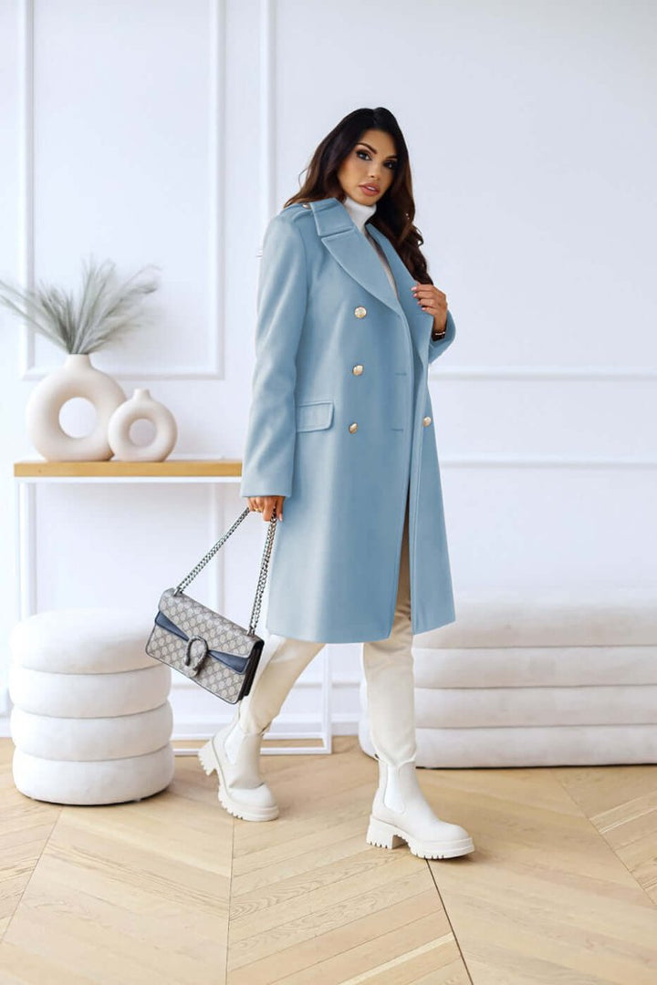 Isla | Women's Double-Breasted Wool Coat Long Lapel Trench Coat