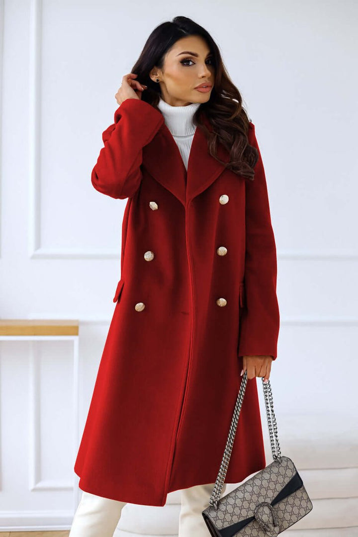 Isla | Women's Double-Breasted Wool Coat Long Lapel Trench Coat