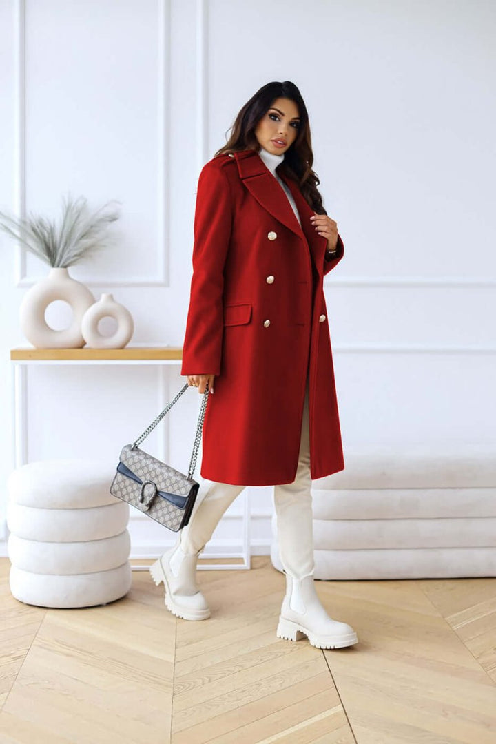 Isla | Women's Double-Breasted Wool Coat Long Lapel Trench Coat
