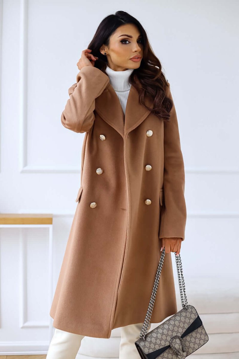 Isla | Women's Double-Breasted Wool Coat Long Lapel Trench Coat