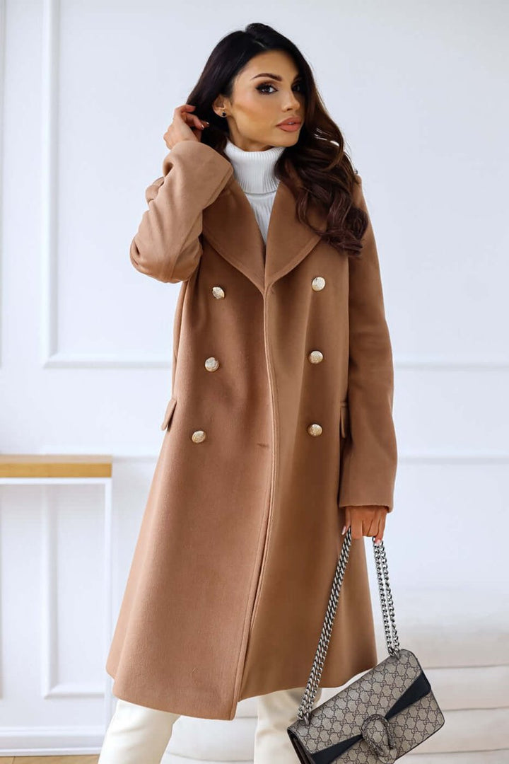Isla | Women's Double-Breasted Wool Coat Long Lapel Trench Coat