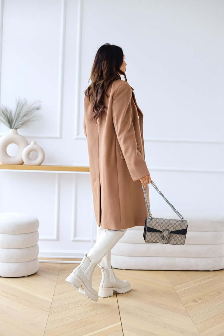 Isla | Women's Double-Breasted Wool Coat Long Lapel Trench Coat