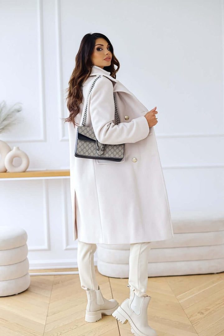 Isla | Women's Double-Breasted Wool Coat Long Lapel Trench Coat