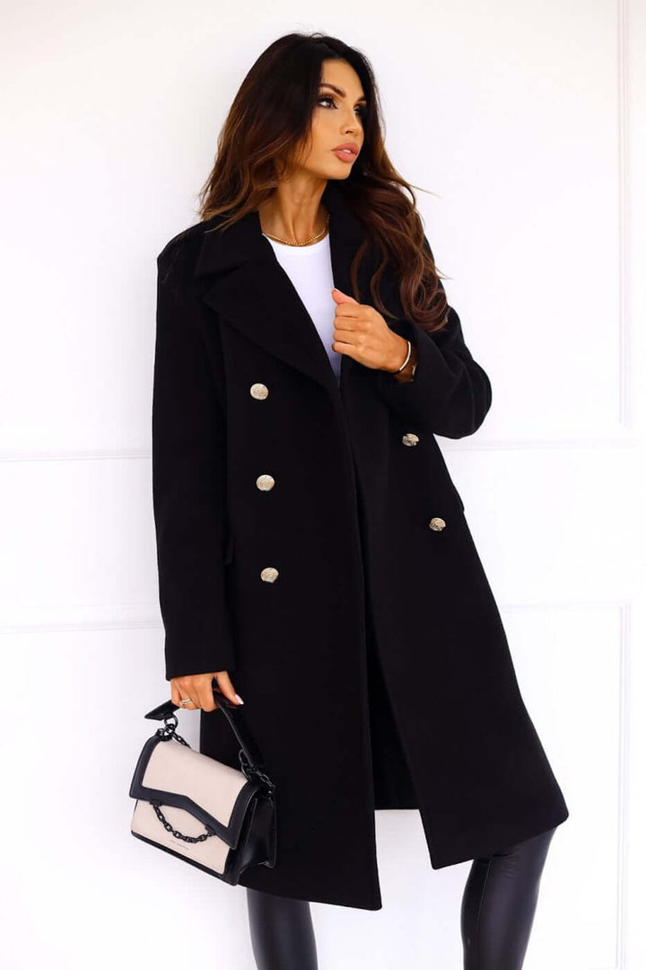 Isla | Women's Double-Breasted Wool Coat Long Lapel Trench Coat