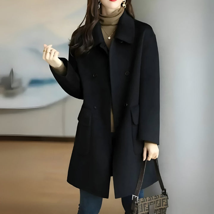 Ivy | Women's Double-Breasted Wool Coat Longline Smart Overcoat