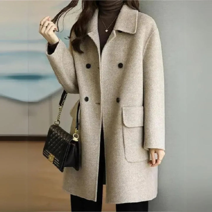 Ivy | Women's Double-Breasted Wool Coat Longline Smart Overcoat