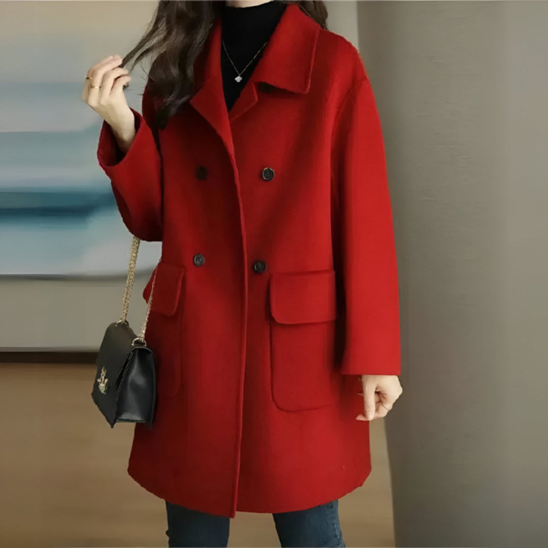 Ivy | Women's Double-Breasted Wool Coat Longline Smart Overcoat
