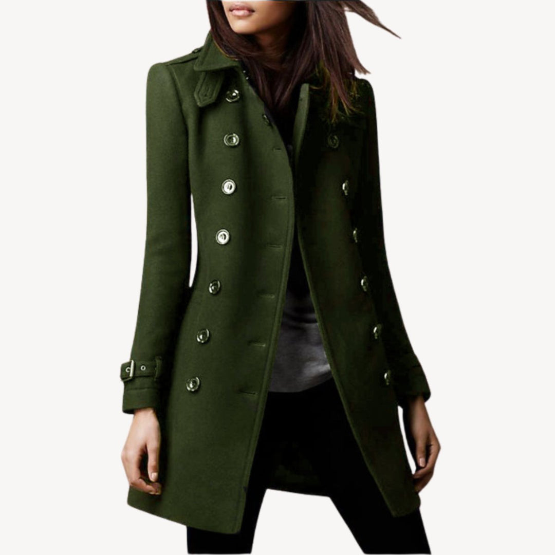 Scarlett | Women's Double-Breasted Wool Coat Mid-Length Tailored Peacoat